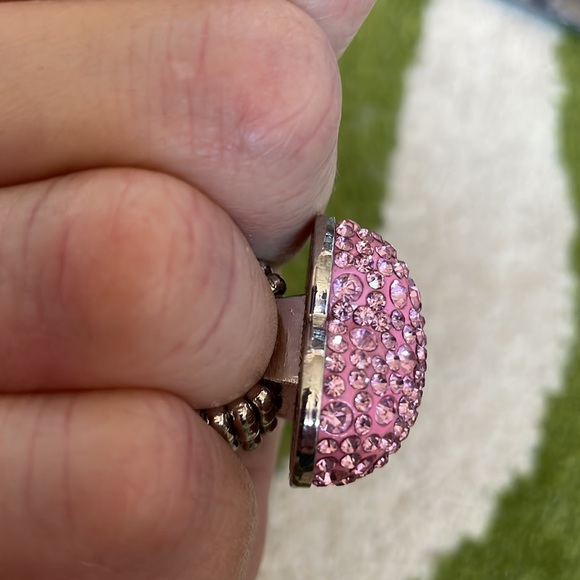 Vintage pink Swarovski rhinestone valentines Day heart ring stretch band - Picture 6 of 8